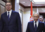Russian President Vladimir Putin meets with Serbian President Aleksandar Vucic at Diaoyutai State Guesthouse in Beijing, China, Tuesday, Sept 2, 2025. (Maxim Shemetov/Pool Photo via AP)